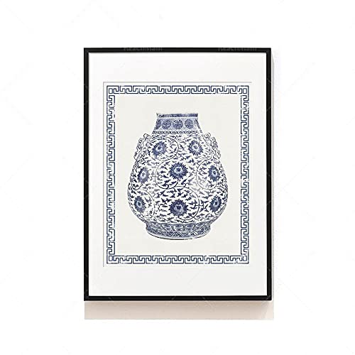  Poster da Parete Poster E Stampe Stampe d\'Arte Orientale Stampe su Porcellana Cinese Murales in Porcellana Bianca E Blu Poster da Parete in Porcellana retrò Vintage Art - 50X70Cm