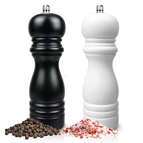 Moulin à Poivre et Sel, Lot de 2 Bois salieres et poivrieres en Manuel avec céramique Ajustable, Broyeur à épices pour Le Pique Nique de Cuisine de...