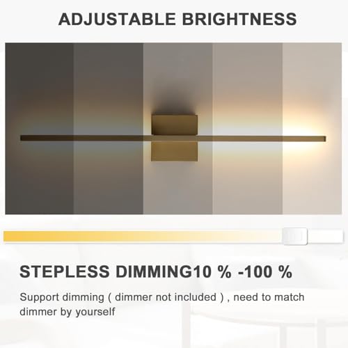 Image of Wall Sconces Set of Two, LED Dimmable Sconces Wall Lighting, Brushed Gold Modern Wall Sconce Light for Bathroom, Living Room, Bedroom, Hardwi