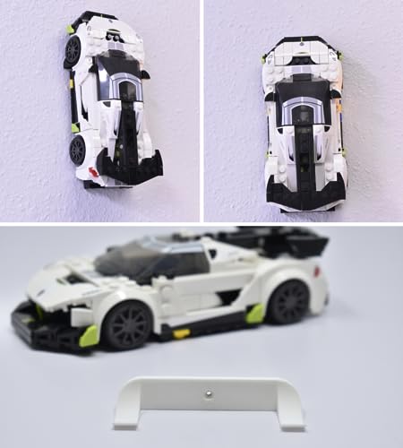 Image of Collectible Car Display Wall Mount | Low Profile Design Compatible with Lego Car Models | Display Cars by Wheels on Wall | Made in USA (White 10-Pack)