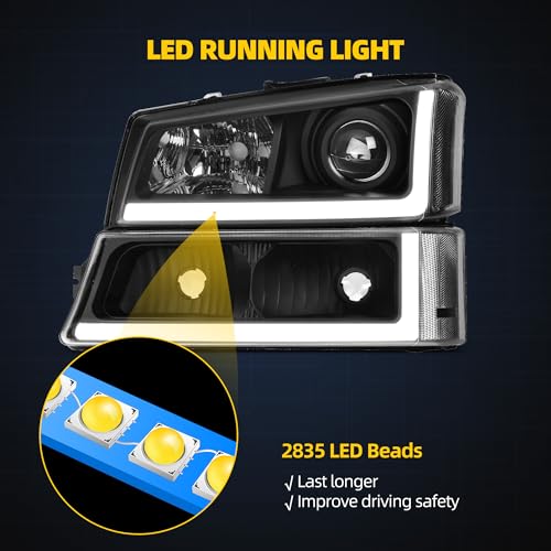 Image of DWVO LED DRL Projector Headlights Compatible with 2003-2006 Chevy Silverado