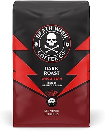 Death Wish Coffee, Whole Bean Coffee, Fair Trade and USDA Certified Organic, 5 lb