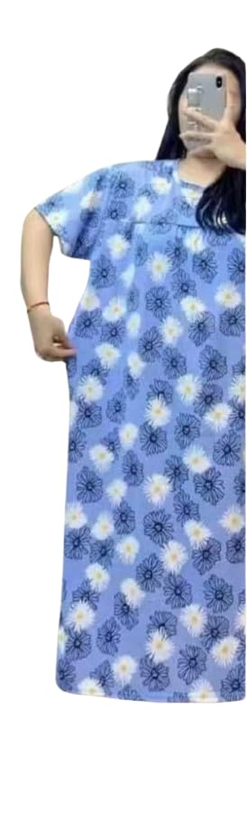 A line Plus Size Rose Flower Print Maternity Night Dress (Blue, 5XL)-picture-27