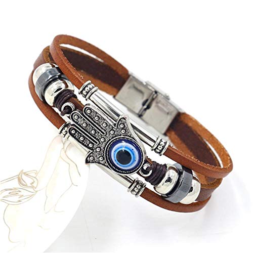 Leather Evil Eye Bracelet - Vintage Three-Row Hamsa Hand Blue Eyes Wristband - Retro Multi-Layer Rope Wrap Bangle - Handmade Devil's Eye Turkish Jewelry4