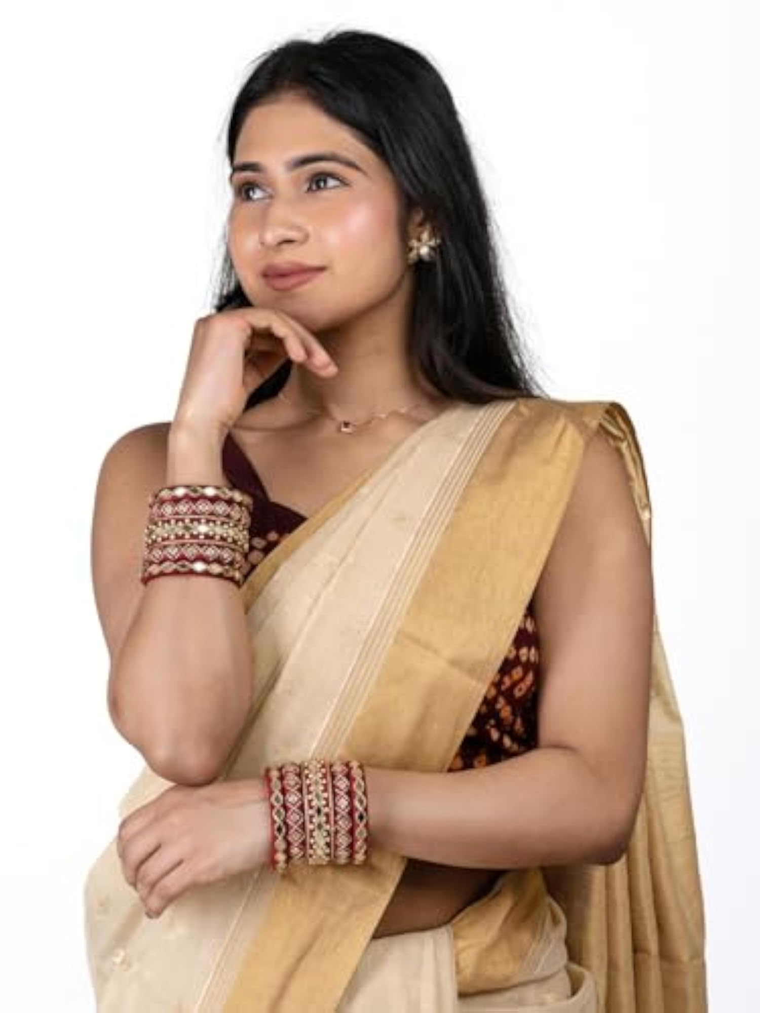 Handcrafted Maroon Mirror Work Cotton Thread Bangle Set for Women