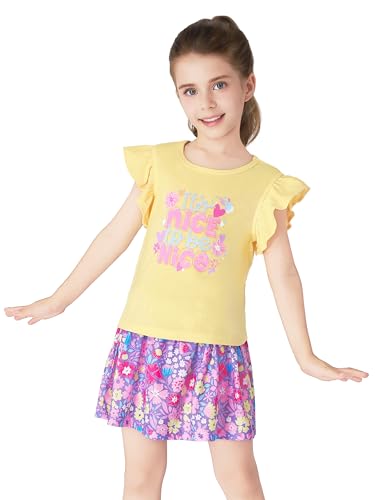 Toddler Girls 2-Piece Skirt Set - Ruffled Top & Ditsy Floral Print Skort Outfits for Little Girls Size 2T-64