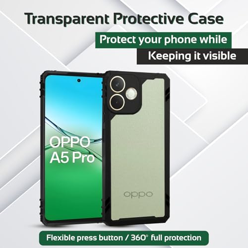 Image of AIBEX Crystal Clear Back Cover Case for Oppo A5 Pro 5G | 360 Protection | Shockproof | Transparent Non-Yellowing Back Case | Slim & Stylish (PC + TPU Bumper)