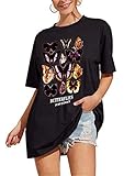 Meladyan Women’s Butterfly Printed Graphic Loose Tee Short Sleeve Round Neck Loose Tshirt Tops...