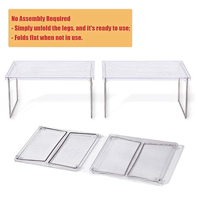 Pantry Organizer, Cabinet Storage Shelf Rack, Stackable Kitchen Cabinet, Foldable Countertop Shelf Organizer, 2 Pack