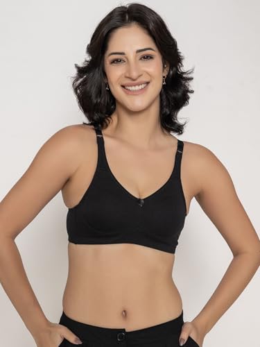 Image of INKURV Seamless Non-Padded Bra for Women | Non-Wired Cotton Full Coverage T-Shirt Bra | Thin Adjustable Straps | Double Layered Cups | Anti Sag Lift Up Support | Luna Combo of 2