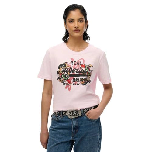 Superdry, T.Shirt VL Tokyo Relaxed Tee, W1011627A, Rose Pink Slub, 10, Woman, NIÑO