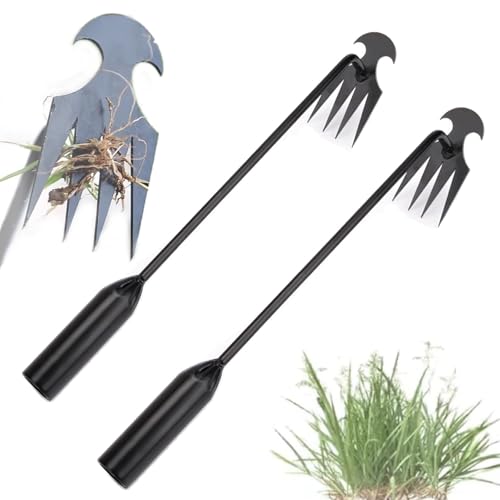 Weed Puller Tool, New Weeding Artifact Uprooting Weeding Tool, 4 Teeths Hand Weed Removal Tool for Vegetable Gardening Backyard Farm Planting and Weeding- 2 PCS