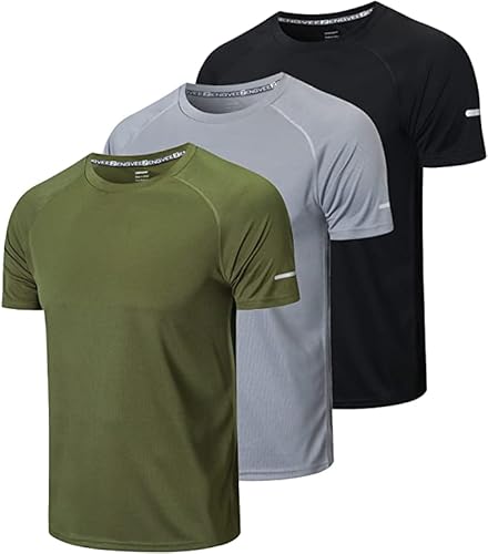 HUAKANG 3 Piezas Camiseta Deporte Hombre Camisetas Manga Corta Hombre de Secado Rápido para Gimnasio Running Fitness(520-Black Gray Green-3XL)