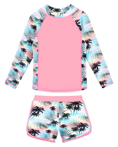 Image of BAOHULU Girls Rash Guard Swimsuit 2 Pieces Long Sleeve Bathing Suit UPF 50+ Quick Dry Beach Swimwear Size 3-14 Years