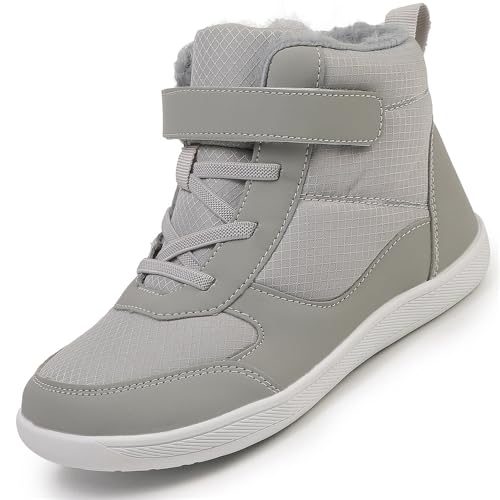 Children's winter snow boots for boys and girls, wide toe barefoot snow boots, children's high-top cotton shoes, sneakers (D2506-grey, Toddler, 10, Digital, US Shoe System, Wide Leg Pants)