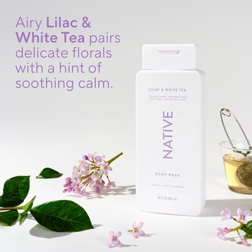 Image of Native Clean Body Wash, Gentle & pH-balanced for Sensitive Skin, 24-Hr Freshness for Women & Men, Vegan & Cruelty-Free, Free of Sulfates, Parabens & Phthalates, Lilac & White Tea, 18fl oz