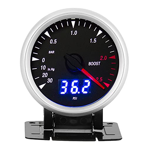 Manomètre Pression Turbo 60mm 3.0 BAR LED Bicolore Universel 12V - Jauge Turbo Voiture Avec Éclairage Blanc/Rouge