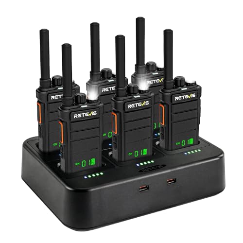 Retevis RB626H Walkie Talkie Largo Alcance, Profesionales Radio Bidireccionales Cargador de 6 Vías Carga Rápida, 2000mAh, VOX, Walkie Talkie Portátil para Seguridad, Escuelas(Negro, 6 Piezas)