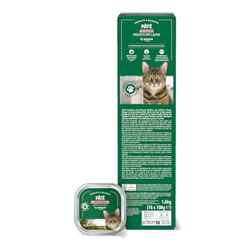 by Amazon, Cibo Umido per Gatti, Paté di Salmone, 100g, Confezione da 16