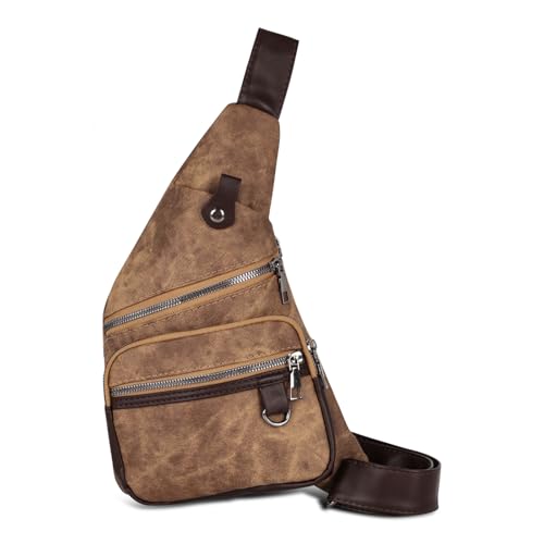 Relang Sling Bag for Women Crossbody, Leather Cross Body Fanny Packs for Women, Trendy Chest Bag for Travel and Daily Use Retro Brown Outdoor