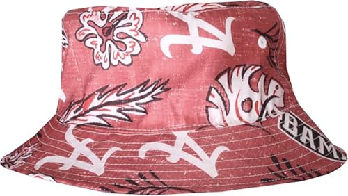 Wes and Willy Mens College Hawaiian Vintage Floral Bucket Hat(Alabama Crimson Tide, S/M)
