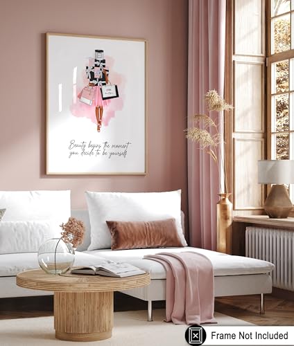 Image of Poster Master Lady with Shopping Bags Poster - Fashion Print - Trendy Art - Modern Art - Gift for Women & Fashionista - Luxury Haute Couture Decor for Bedroom or Girl's Room - 11x14 UNFRAMED Wall Art