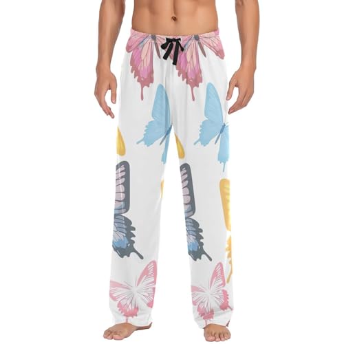 Men's Pajama Pants Colorful Butterflies Sleep Pajama Lounge Pant with Pockets, Elastic Waistband