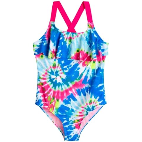 Limited Too Girls' One Piece Swimsuit - Lightweight UPF 50+ Quick Dry Swimwear Bathing Suit for Girls (Sizes: 2T-16), Size 7-8, Blue Tie Dye Cover