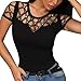 Produktbild Lazzboy Blusen Damen O-Ausschnitt Kurzarm Hollow Out Bling Nagel Perlen Frauen Top Spitzenbluse Lace Bluse Festliche T-Shirt Spitze Hemdbluse Tunika Blusenshirt(Schwarz,M)