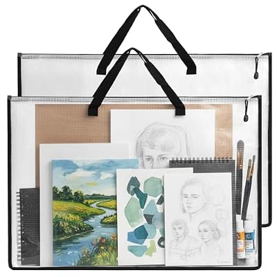 EOOUT 2 Pack 24x36 Inches Art Portfolio Case, Portfolio Folder for Artwork, Posters Storage Bag with Zipper and Handle Mesh Folder Organizers for Poster, Scrapbook, Keepsake and Bulletin Board