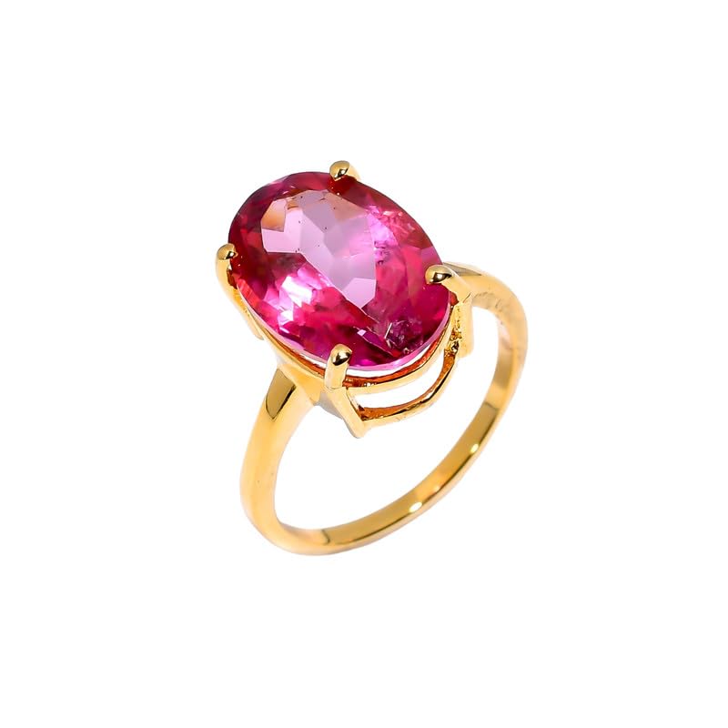 Bague topaze rose et argent 925 doré à l'or jaune pour femme R-022-24-15