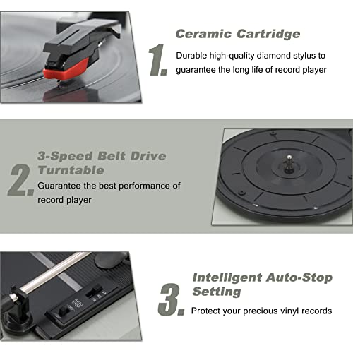 Image of LP&No.1 Record Player with Stereo Bookshelf Speakers, Vintage 3-Speed Belt Drive Turntable, Wireless Input, RCA Output, Auto Stop Function | Green