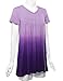 WT1085 Womens Dip Dye V Neck Short Sleeve Pleats Tunic Top L PURPLE