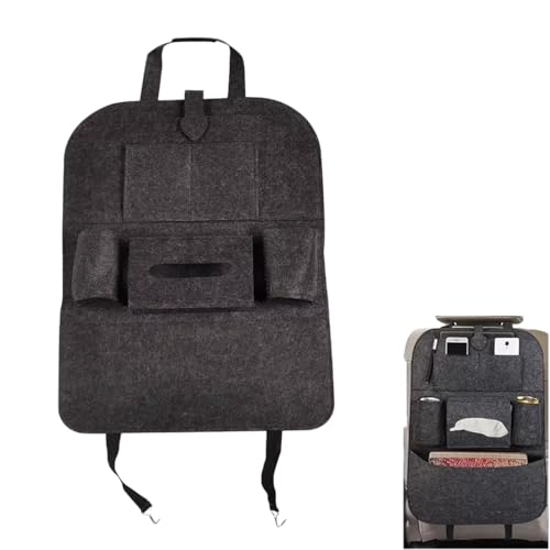 MOM CARE Car Back Seat Organizer Premium Felt Storage Bag Universal Auto Travel Holder Multi Pocket Tissue Box Tablet Bottle Pouch Kick Mat Tidy Interior Accessories 1 Piece