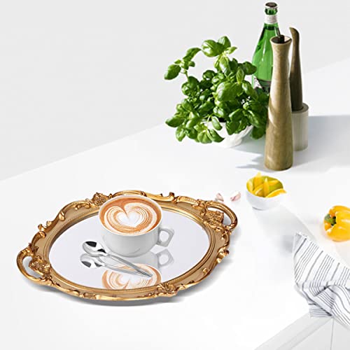 Fvstar 2Pcs Perfume Mirrored Tray,Decorative Antique Makeup Organizer Tray For Dessert Table,Coffee Table,Vanity,Dresser,Home Decor,Serving Tray With Handle,Gold #TOP1