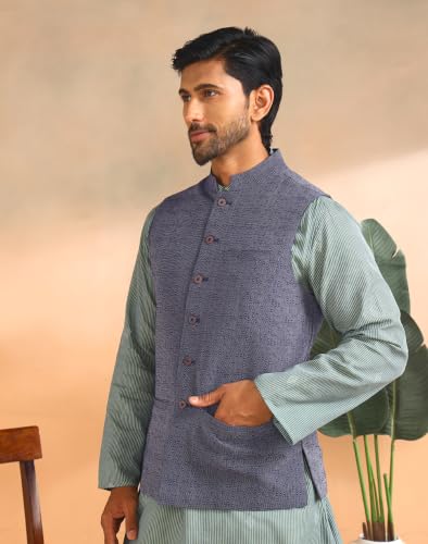 Image of Fabindia Mens Cotton Regular Fit Dobby Standard Length Nehru Jacket