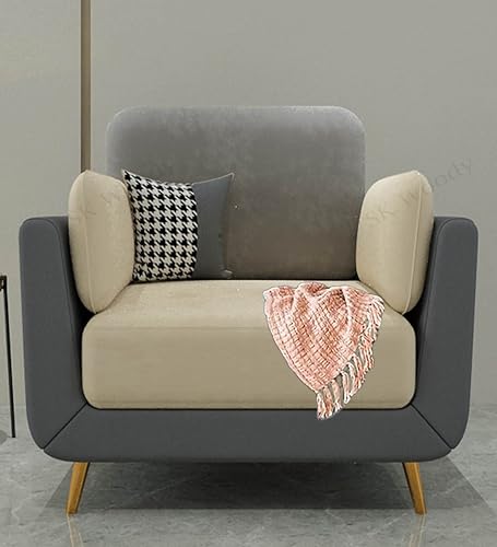 Image of Black Wood Modern Montez Luxurious Velvet 1 Seater Sofa for Bedroom, Living Room, Dining Room, Drawing Room, Home Office in Bug Resistant Wood (Grey & Beige, 1 Seater)