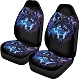 Poceacles Forest Wolf Galaxy Print Car Seat Covers for Car Truck Sedan SUV - 2 Packs, Automotive Seat Covers, Bucket Seat Covers, Protective Interior Accessory