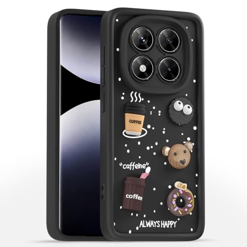 Image of Outlouders Back Cover for Redmi Note 14 Pro 5G | 3D Cartoon Bear Cute Fun Silicone Full Body Protection Bumper Case (Black)