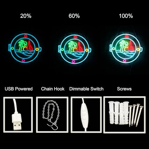 Image of Ship Porthole Neon Sign,Ocean Palm Tree Sign, Summer Holiday Led Light Up for Room Decor, Tropical Island Led Sign For Wall Decor Party Decor Gifts