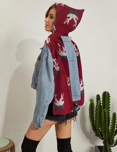 Women Winter Knitted Hooded Long Scarf Warm Shawl Wrap Head Scarves3