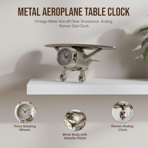Image of ZAICUS Vintage Aeroplane Miniature Desk Clock - Airplane Table Clock | Office Desk, Study Table & Home Decor | Unique Gift for Aviation Lovers
