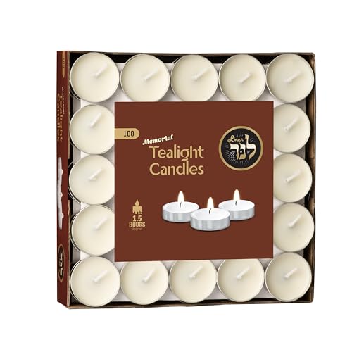 Lner 1.5 Hour MINI Tealight Unscented Candles 100 Pack Smokeless & Dripless Tea Lights Plant-Based Wax Lead-Free Cotton Wick Premium Quality Tea Light for Shabbat Memorial Home Weddings