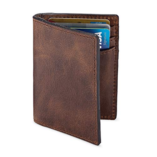 Premium Leather Credit Card Holder Wallet for Men | Slim RFID Blocking Wallet, Classic Brown