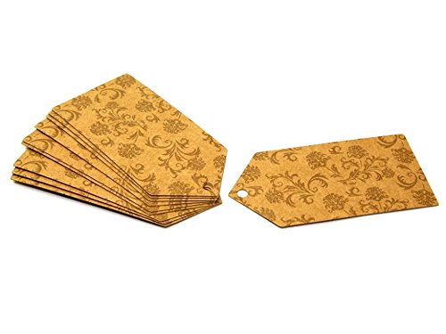 Leaf Print Natural Card Large Gift Tags Brown - per pack of 10 + Free Minerva Crafts Craft Guide