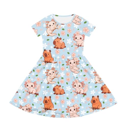 Image of Short Sleeve Dress for Girls with Pockets Cute Toddler Girl Clothes Summer 2-12