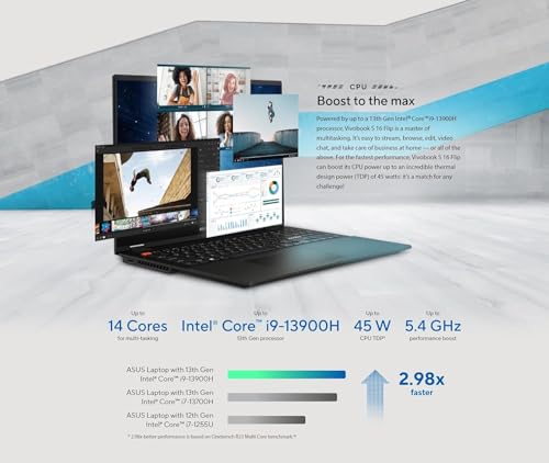 ASUS Laptop Vivobook S 16 Flip 40.6 cm WUXGA Touchscreen, Intel 14Cores i9-13900H, Webcam 1080p, Har