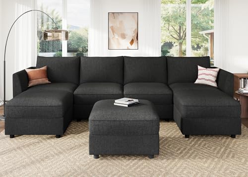 HONBAY Modular Sofa U Shaped Sectional Couch with Storage, Convertible