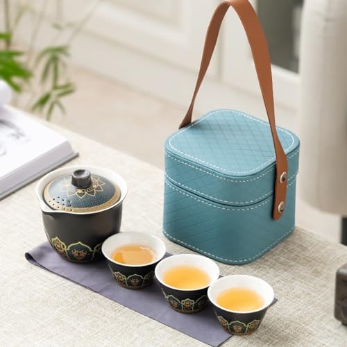 JIKANNOYA 中国茶器セット 茶器 茶具 磁器 湯呑み 急須 セット 携帯 台湾茶器 旅行ティーセット 茶の入れ 携帯用茶具 車載旅行茶器セット 収納バッグ付き 初心者 高級 おしゃれ 軽量 お出かけ用 旅行 お手入れも簡単 母の日 父の日 誕生日