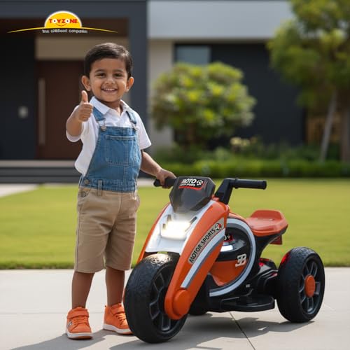 Image of Toyzone Moto Electric Bike (Orange) | 6V Rechargeable Bike with 4.5Ah Battery | LED Lights, Built in Music | Smooth Acceleration | 6M Battery Warranty | Age 2-8 Years, Upto 35 kg